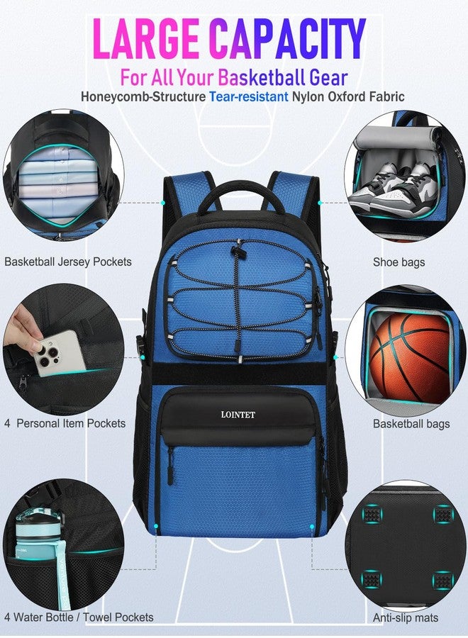 LOINTET Basketball Bag Backpack with Ball Holder Shoes Compartment, Large Basketball Accessories Sports Bag More Pockets for Football, Soccer, Volleyball, Gym, Travel, Blue - Image 4