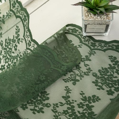 YJ YANJUN Olive Green Sheer Curtains 63 Inch Length 1 Pair Vintage Pretty Floral Lace Semi Transparent Voile for Bedroom Kitchen Sunroom Bohemian Christmas Decor Rod Pocket W52 x L63 Moss Dark Green - Image 5