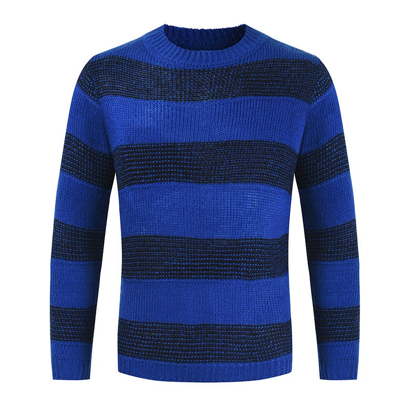 Autumn 2021 New Men'S Sweater Fashion Striped Crewneck Sweater Men'S Personality Trendy Color-Matching Men'S Top - Image 2