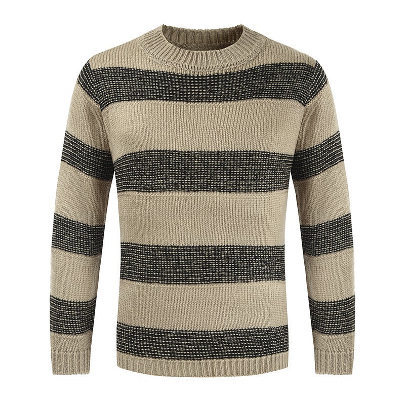 Autumn 2021 New Men'S Sweater Fashion Striped Crewneck Sweater Men'S Personality Trendy Color-Matching Men'S Top - Image 4