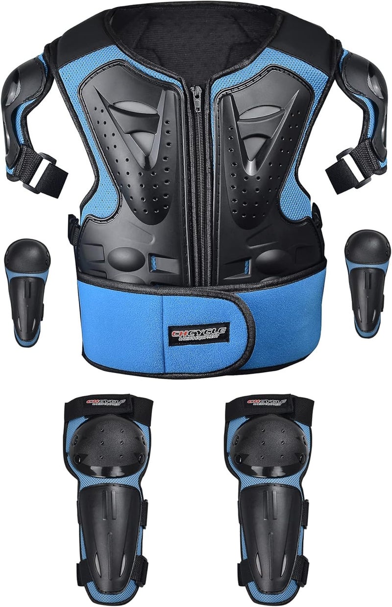 ELCYCO Kids Motorcycle Armor Suit with Chest Protector and Knee Elbow Pads - Blue - Image 4