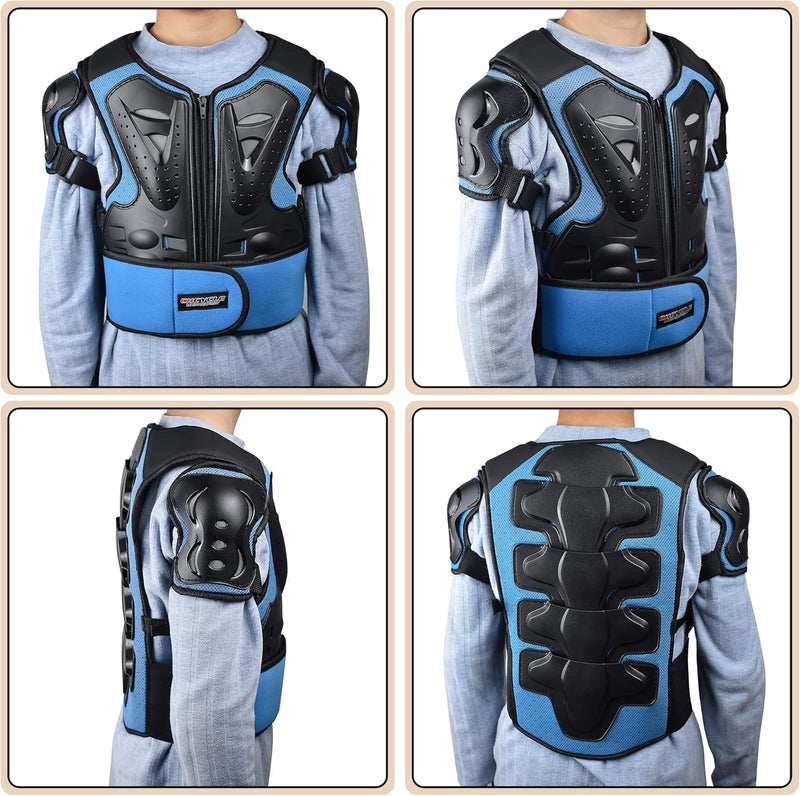 ELCYCO Kids Motorcycle Armor Suit with Chest Protector and Knee Elbow Pads - Blue - Image 5