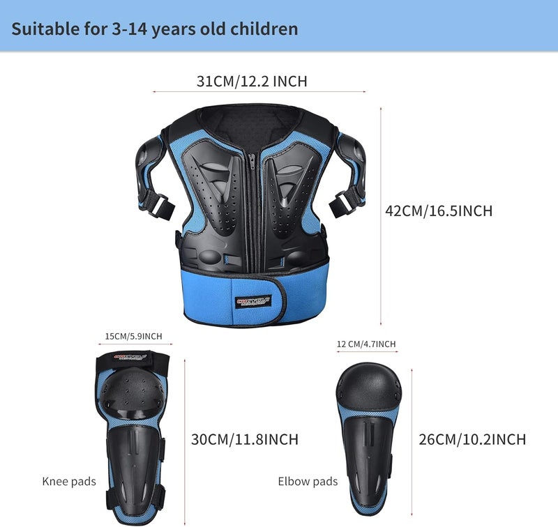 ELCYCO Kids Motorcycle Armor Suit with Chest Protector and Knee Elbow Pads - Blue - Image 3