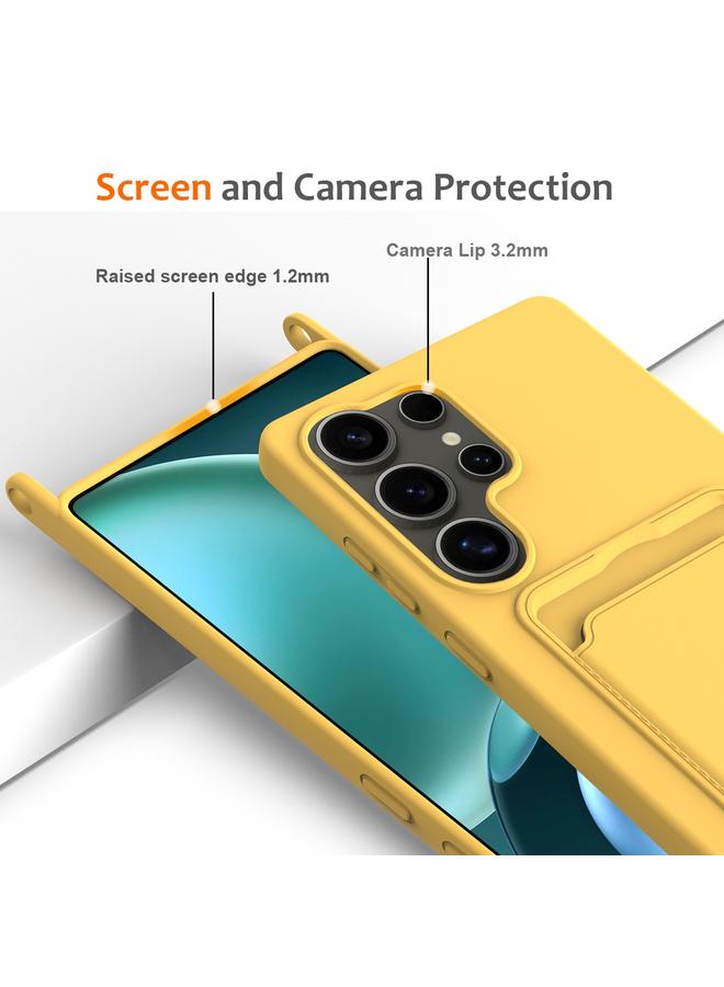 S-TOP Case For Samsung Galaxy S25 Ultra 5G Integrated Card Bag Solid Color Liquid Silicone Phone Case with Lanyard - Image 5