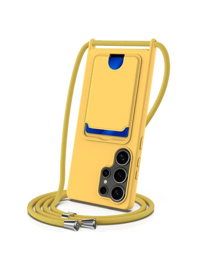 S-TOP Case For Samsung Galaxy S25 Ultra 5G Integrated Card Bag Solid Color Liquid Silicone Phone Case with Lanyard - Image 1
