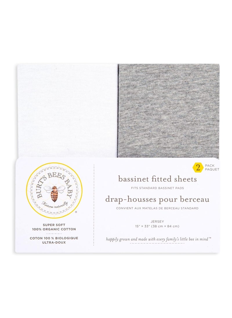 Burt's Bees Baby - Cotton Bassinet Sheet For Standard Bassinet Mattress, Unisex Baby, Heather Grey or white, Pack Of 2 - Image 1