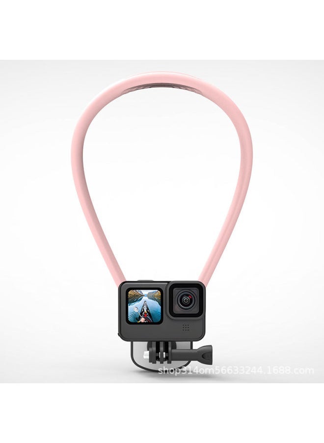 Hanging Neck Mobile Phone Magnetic Bracket First Viewing Angle Shooting Live Riding Mountaineering Fishing Outdoor Sports Camera Accessories-Color:Camera Hanging Neck Stand Pink - Image 1