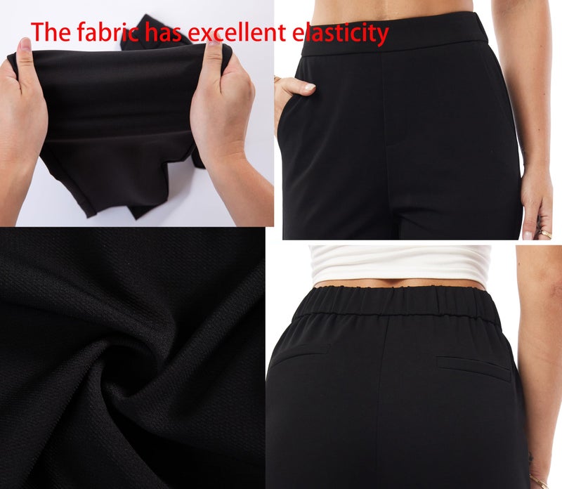 heipeiwa Women's Dress Pants High Waist Pull on Pants Comfort Stretch Work Slacks Crop Trouser Black - Image 5
