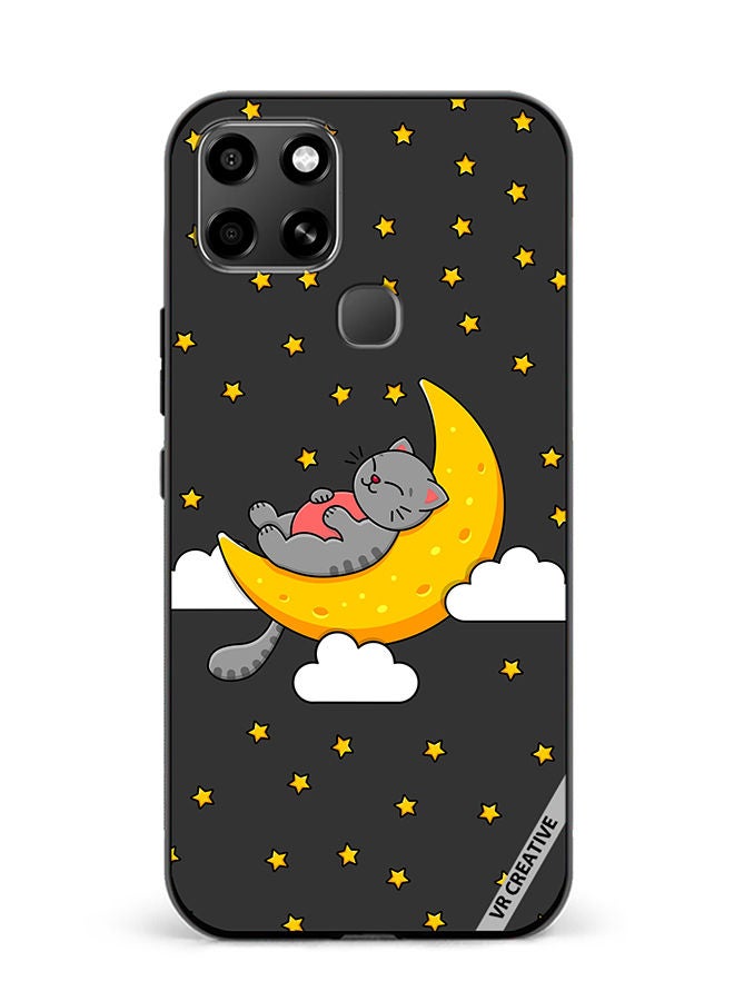 VR CREATIVE Protective Case Cover For Infinix Smart 6 The Gray Cat Sleeps On The Moon Sky Stars Design Multicolour - Image 1