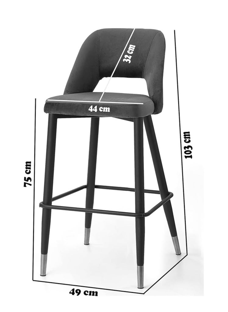 بوبينز هوم كرسي مطبخ Poppins HOME Bar Stool كرسي دائري ثلاثي الأبعاد بتصميم حديث مع قاعدة من الكروم (رمادي) (أخضر)  - Image 4