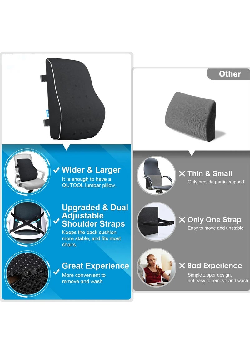 Memory Foam Lumbar Support Pillow, Ergonomic Back Cushion for Pain Relief and Posture Support, with Breathable Mesh Cover and Adjustable Straps for Office Chairs, Car, Recliners and More, Black  - Image 2