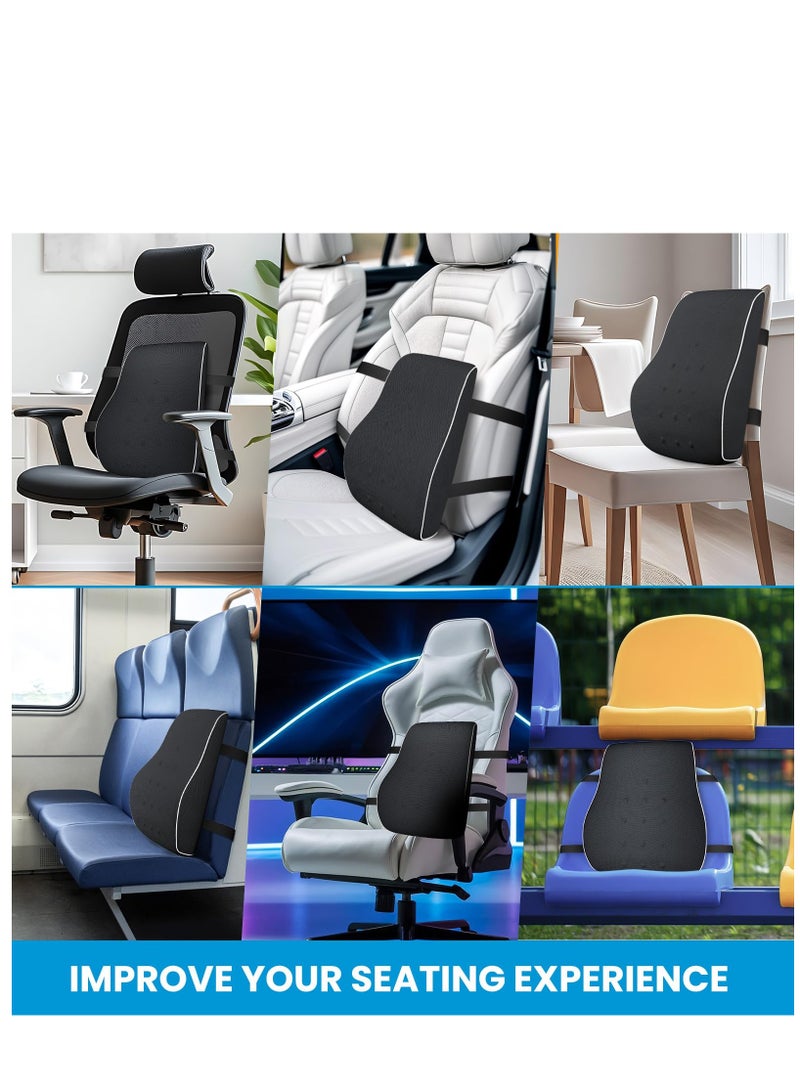 Memory Foam Lumbar Support Pillow, Ergonomic Back Cushion for Pain Relief and Posture Support, with Breathable Mesh Cover and Adjustable Straps for Office Chairs, Car, Recliners and More, Black  - Image 3