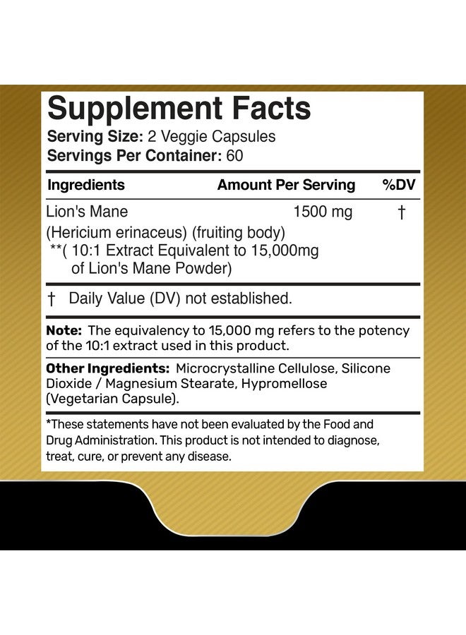 WELLNESS LABSRX Lions Mane Supplement Capsules - 120 Count - Mushroom Supplement, Brain Supplements for Memory and Focus, Lion's Mane Mushroom Capsules Organic - Cognitive and Immune Support, Focus Supplement - Image 2