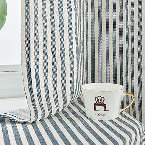 jinchan Linen Curtains for Living Room Blue on Beige Striped Curtains for Bedroom Ticking Stripe Pattern Light Filtering Pinstripe Rustic Window Treatment 2 Panels 84 inches Long - Image 3