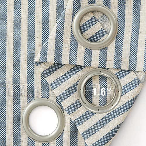 jinchan Linen Curtains for Living Room Blue on Beige Striped Curtains for Bedroom Ticking Stripe Pattern Light Filtering Pinstripe Rustic Window Treatment 2 Panels 84 inches Long - Image 5