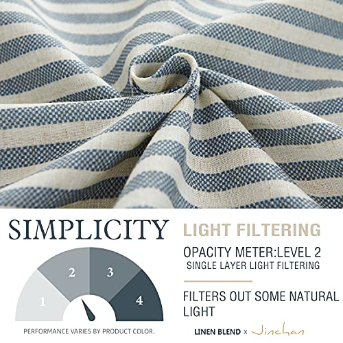 jinchan Linen Curtains for Living Room Blue on Beige Striped Curtains for Bedroom Ticking Stripe Pattern Light Filtering Pinstripe Rustic Window Treatment 2 Panels 84 inches Long - Image 4