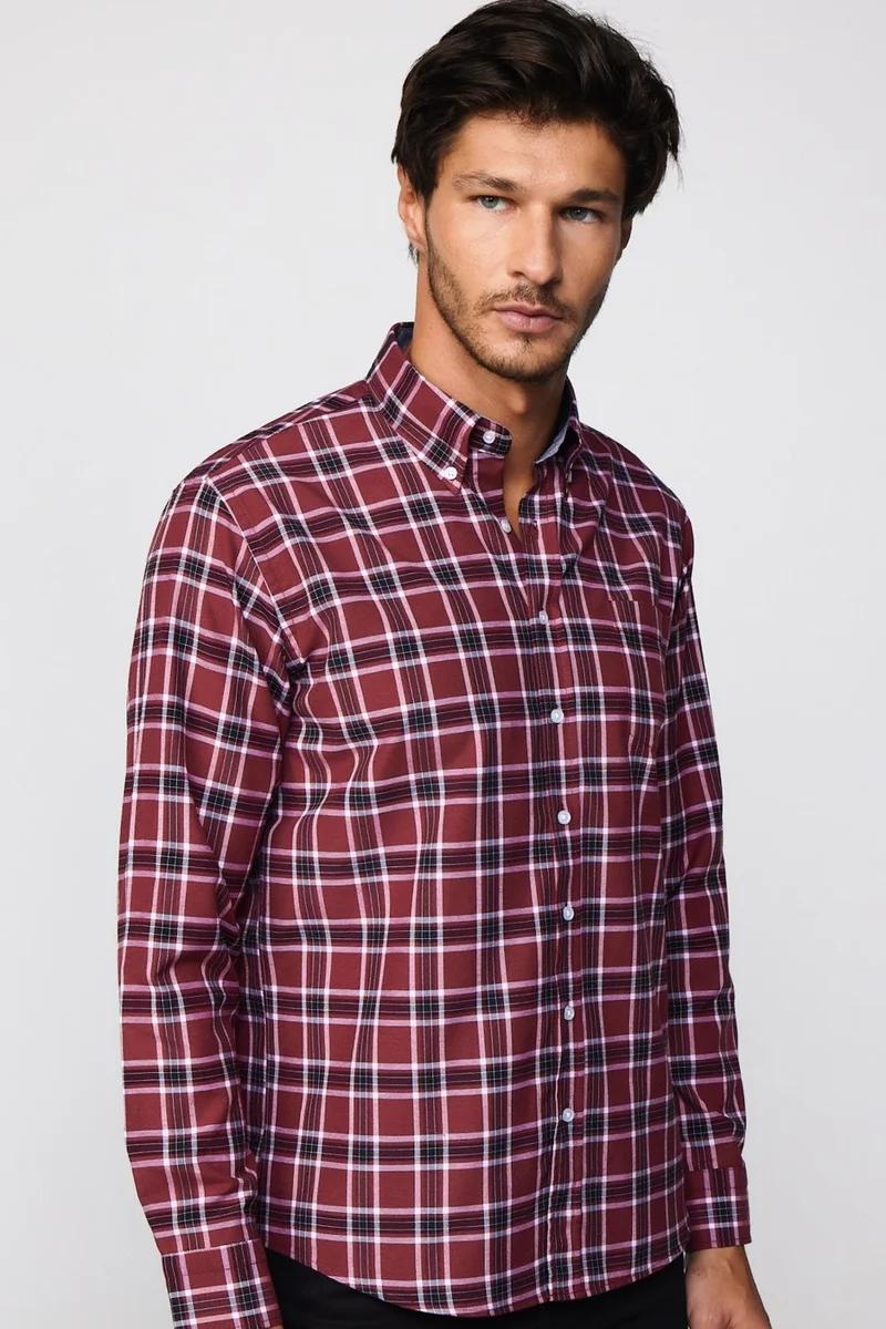تودورس Classic Fit Button Collar Small Checked Cotton Men's Shirt