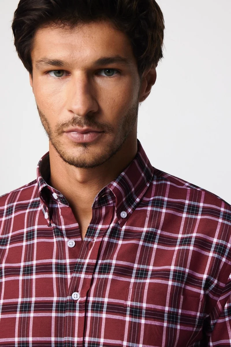 تودورس Classic Fit Button Collar Small Checked Cotton Men's Shirt