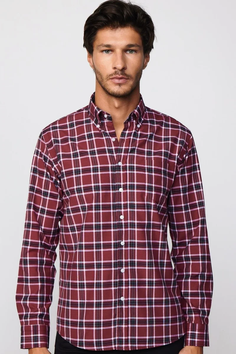 تودورس Classic Fit Button Collar Small Checked Cotton Men's Shirt