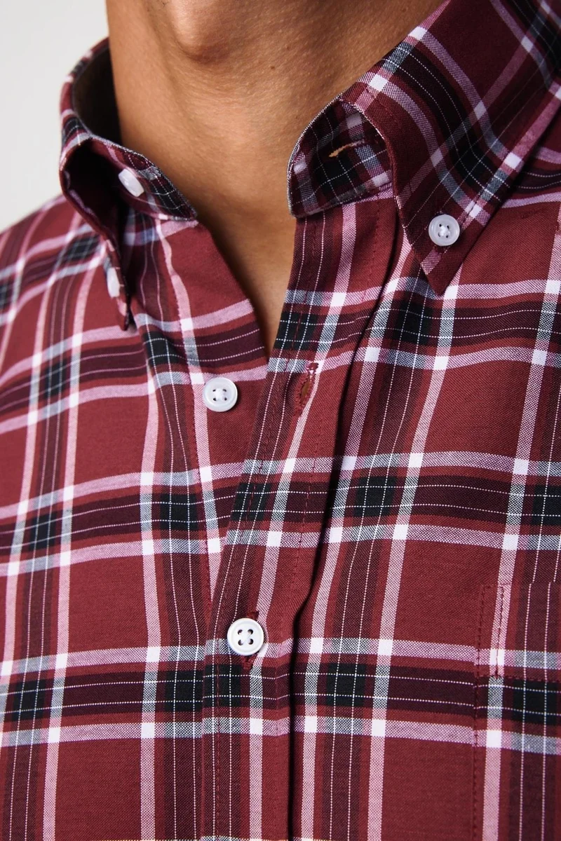 تودورس Classic Fit Button Collar Small Checked Cotton Men's Shirt