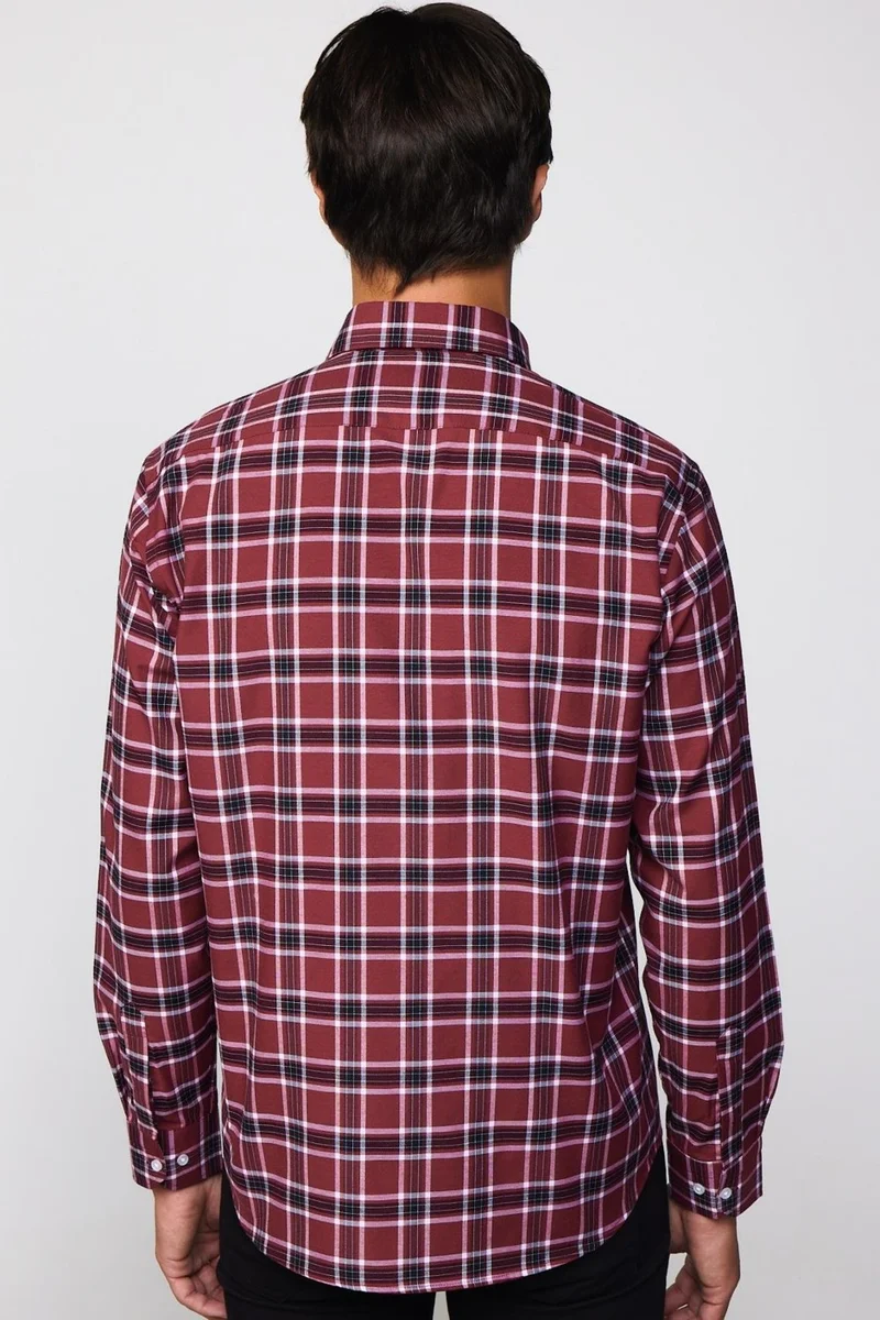 تودورس Classic Fit Button Collar Small Checked Cotton Men's Shirt