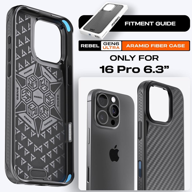 Rebel Case for iPhone 16 Pro [Gen-6 Aramid Fiber] Strong MagSafe Compatible, Grippy Sides, Shockproof Corners, Metal Lens + Buttons, Upgraded Protective Design, 6.3 Inch Phone 2024 (Black) - Image 4