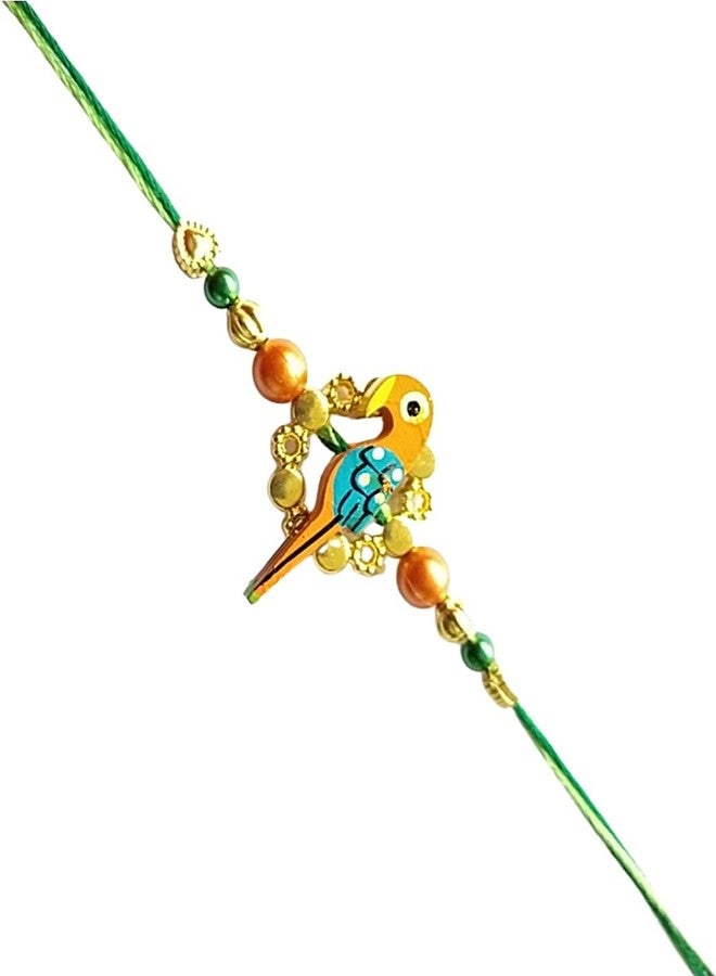 KRISHNA Rakhi set for brother Bhaiya Kids with fancy golden ring with Yellow parrot pendal for Rakshabandhan for Men and Boys - Image 2