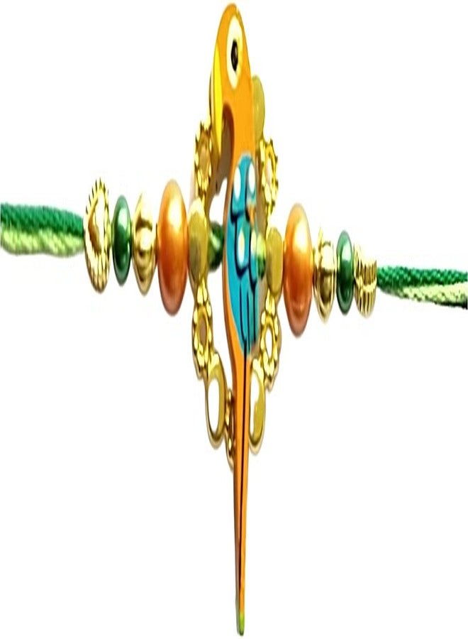 KRISHNA Rakhi set for brother Bhaiya Kids with fancy golden ring with Yellow parrot pendal for Rakshabandhan for Men and Boys - Image 3