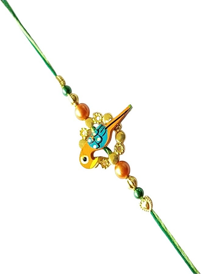 KRISHNA Rakhi set for brother Bhaiya Kids with fancy golden ring with Yellow parrot pendal for Rakshabandhan for Men and Boys - Image 1