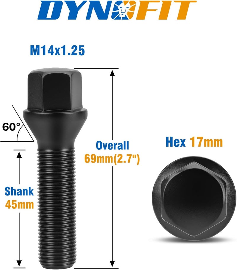 SOOMJ dynofit 14x1.25 Extended Lug Bolts for BMW and Mini - 20pcs 45mm Shank Conical Seat Aftermarket ET Lug Studs - Image 2