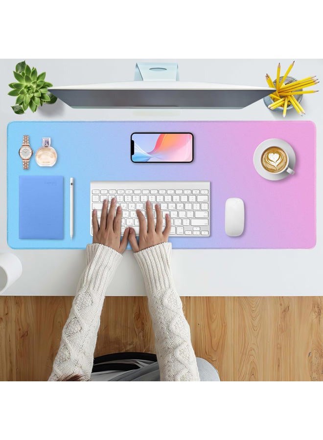 Bloss Desk Mat, Non-Slip Desk Pad Mat Protector, Large Desk Mat for Keyboard and Mouse, Pink Cyan Desk Mousepad with Stitched Edges, Keyboard Pad for Gamer, Office(31.5×11.8 Inches) - Image 2