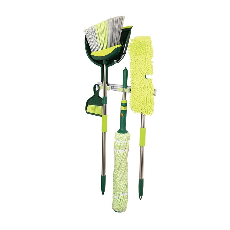 Pine Sol Pine-Sol Broom & Mop Cleaning Set - All-in-One Floor Cleaning Kit with Angled Broom and Dustpan, Twist & Microfiber Mops, Mini Dustpan with Brush, and Wall Mount Storage Rack - 7 Pieces - Image 1