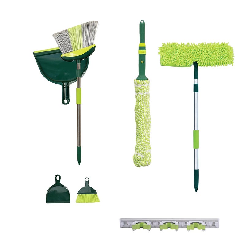 Pine Sol Pine-Sol Broom & Mop Cleaning Set - All-in-One Floor Cleaning Kit with Angled Broom and Dustpan, Twist & Microfiber Mops, Mini Dustpan with Brush, and Wall Mount Storage Rack - 7 Pieces - Image 2