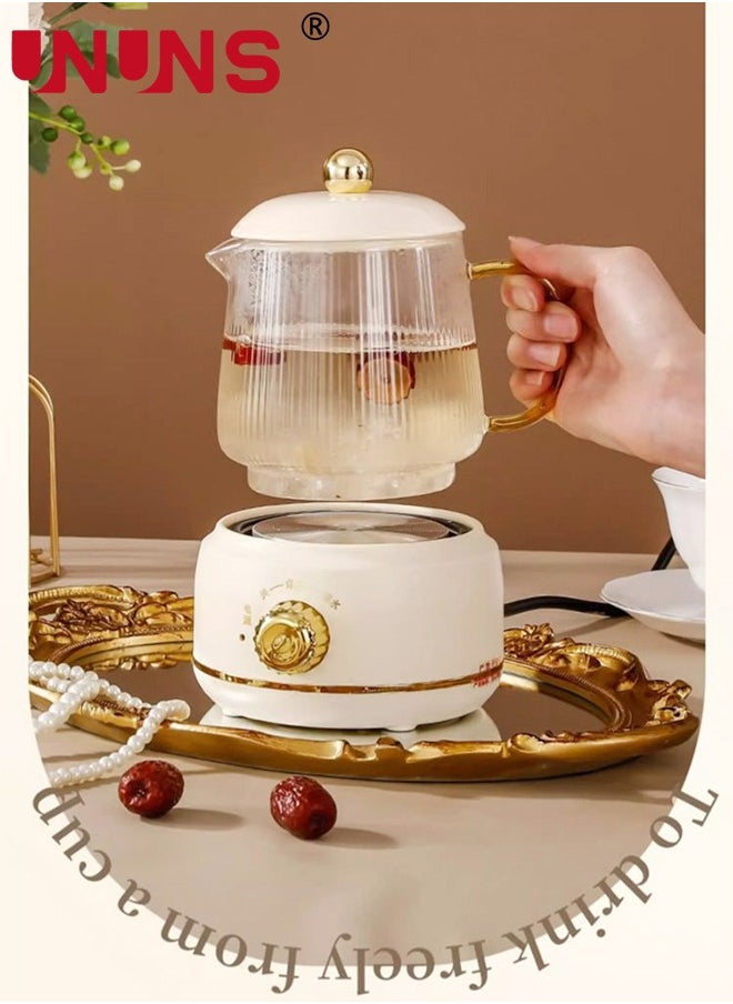 UNUNS - Small Electric Kettle,Automatic Heat Preservation,Glass Portable Kettle Temperature Control,High Borosilicate Glass,600ML Capacity for Your Office or Kitchen,White - Image 1