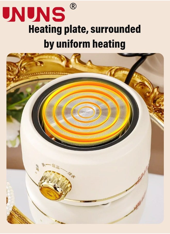 UNUNS - Small Electric Kettle,Automatic Heat Preservation,Glass Portable Kettle Temperature Control,High Borosilicate Glass,600ML Capacity for Your Office or Kitchen,White - Image 1