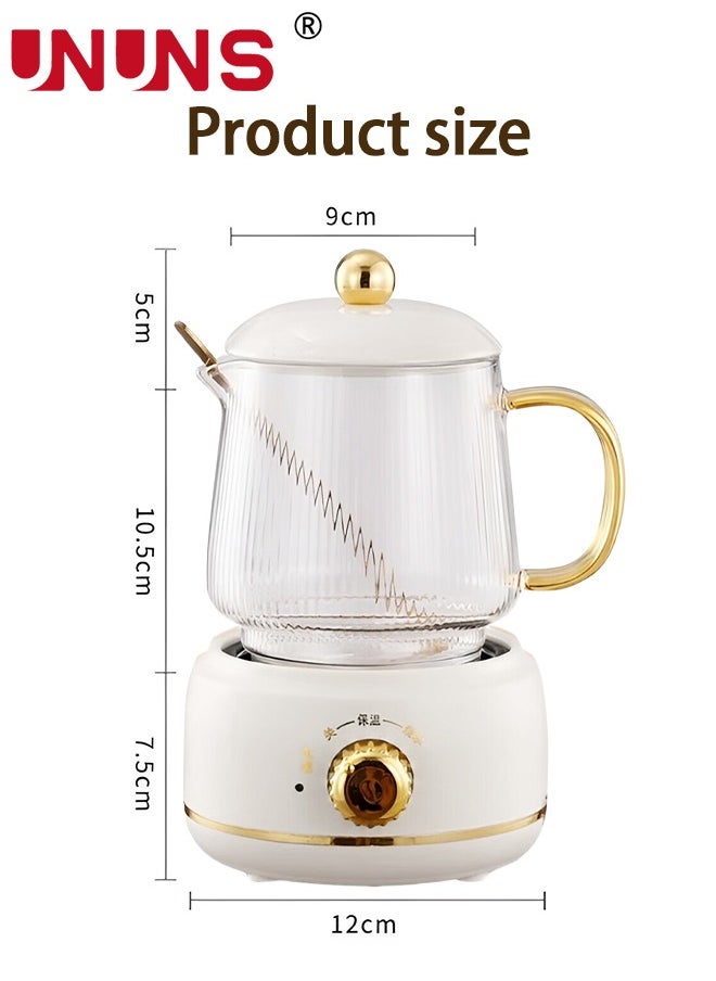 UNUNS - Small Electric Kettle,Automatic Heat Preservation,Glass Portable Kettle Temperature Control,High Borosilicate Glass,600ML Capacity for Your Office or Kitchen,White - Image 1