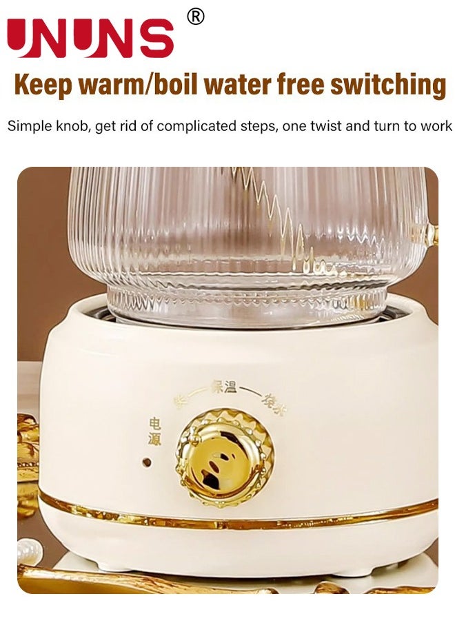 UNUNS - Small Electric Kettle,Automatic Heat Preservation,Glass Portable Kettle Temperature Control,High Borosilicate Glass,600ML Capacity for Your Office or Kitchen,White - Image 1