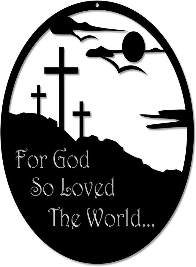 BLIND SHOP For God So Loved The World Metal Wall Sign - Inspirational John Bible Verse Wall Art, Christian Faith Cross Decor, Religious Metal Hanging Accent, Christianity Home Decoration - Image 1