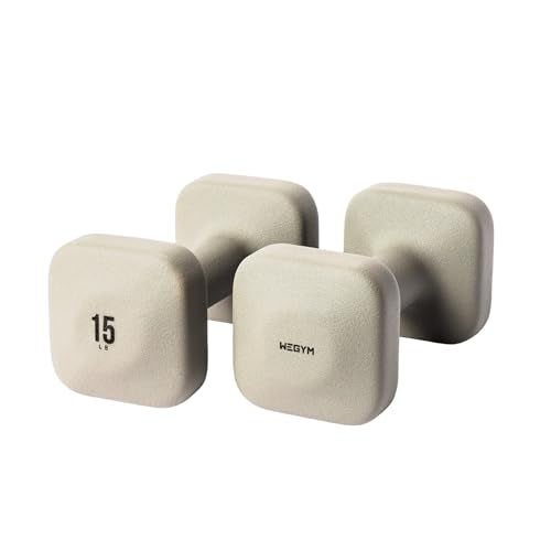 WeGym SafeGrip Square Dumbbells with Anti Slip Handles, Aesthetic Free Weights for Home Workouts, Stable Design Prevents Rolling during Floor Exercises (15LB, Pair Sandstone) - Image 1