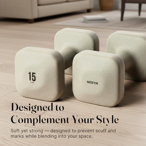 WeGym SafeGrip Square Dumbbells with Anti Slip Handles, Aesthetic Free Weights for Home Workouts, Stable Design Prevents Rolling during Floor Exercises (15LB, Pair Sandstone) - Image 4
