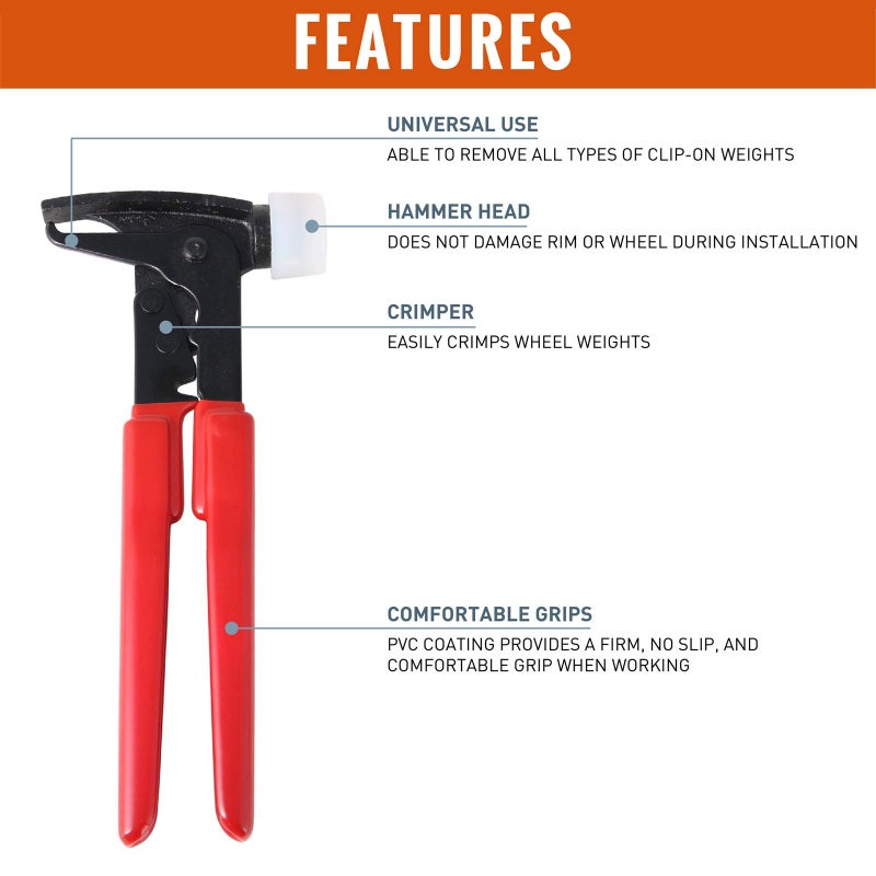 RockTrix - Heavy Duty Wheel Weight Hammer - Balancing Tool Hammer Plier for Clip On Weights - Red - Image 4