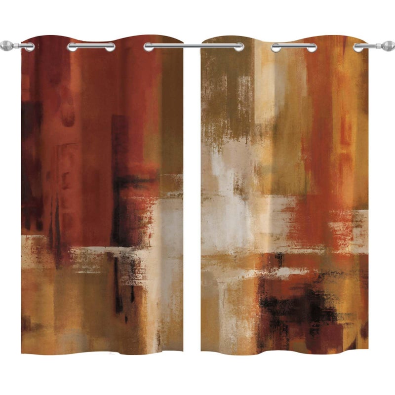 Asuexpect Burnt Orange Kitchen Curtains 2 Panels Abstract Rust Curtain Room Darkening Grommet Window Treatments Modern Decorative Curtain  26x36 Inches - Image 5