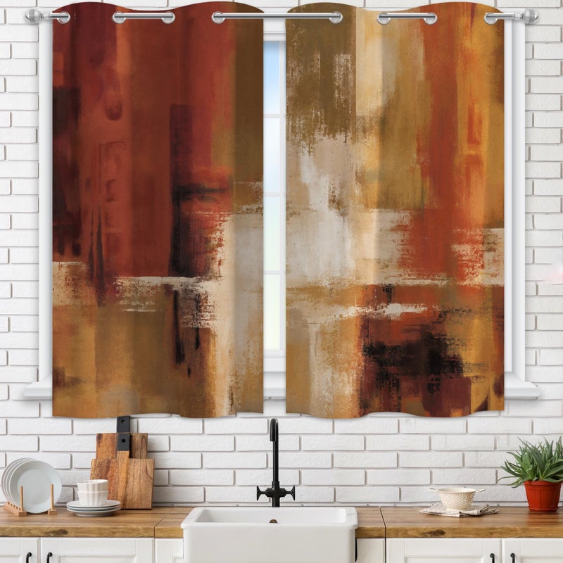 Asuexpect Burnt Orange Kitchen Curtains 2 Panels Abstract Rust Curtain Room Darkening Grommet Window Treatments Modern Decorative Curtain  26x36 Inches - Image 2