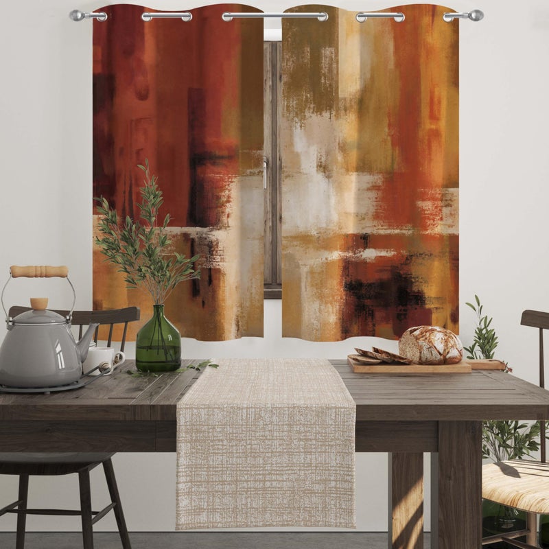Asuexpect Burnt Orange Kitchen Curtains 2 Panels Abstract Rust Curtain Room Darkening Grommet Window Treatments Modern Decorative Curtain  26x36 Inches - Image 4