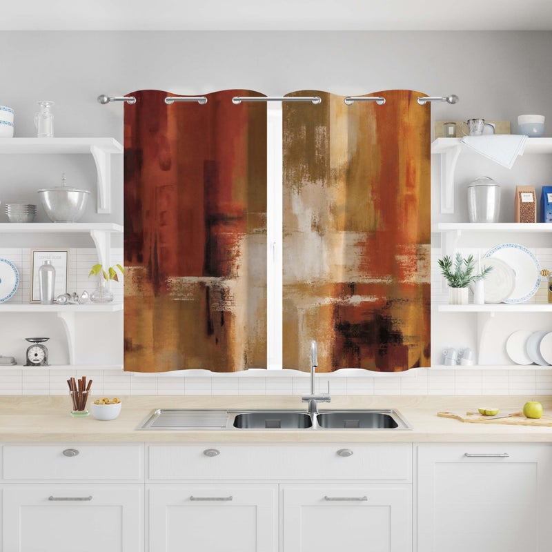 Asuexpect Burnt Orange Kitchen Curtains 2 Panels Abstract Rust Curtain Room Darkening Grommet Window Treatments Modern Decorative Curtain  26x36 Inches - Image 1