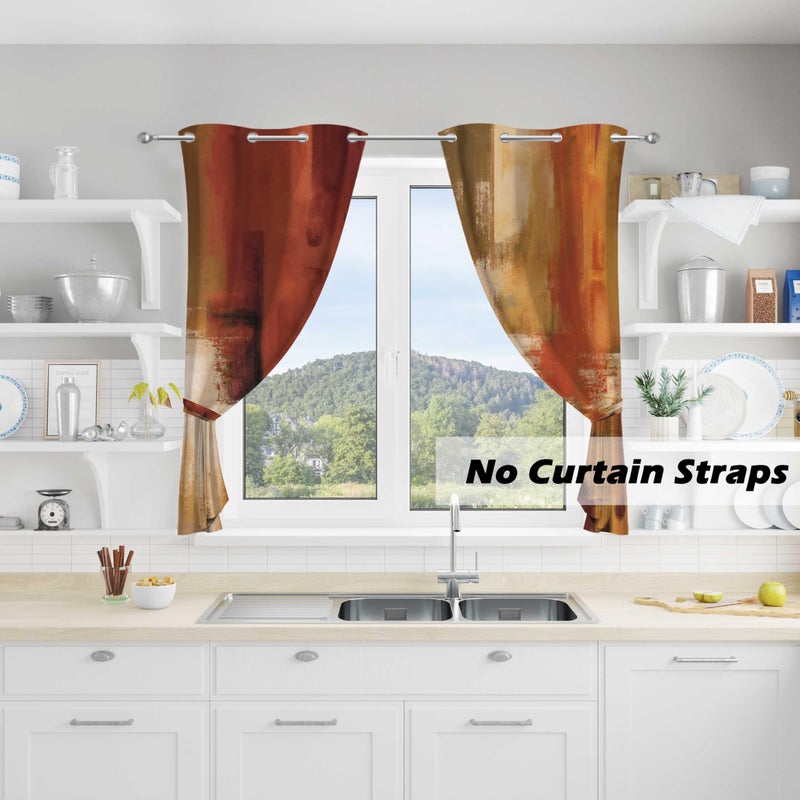 Asuexpect Burnt Orange Kitchen Curtains 2 Panels Abstract Rust Curtain Room Darkening Grommet Window Treatments Modern Decorative Curtain  26x36 Inches - Image 3