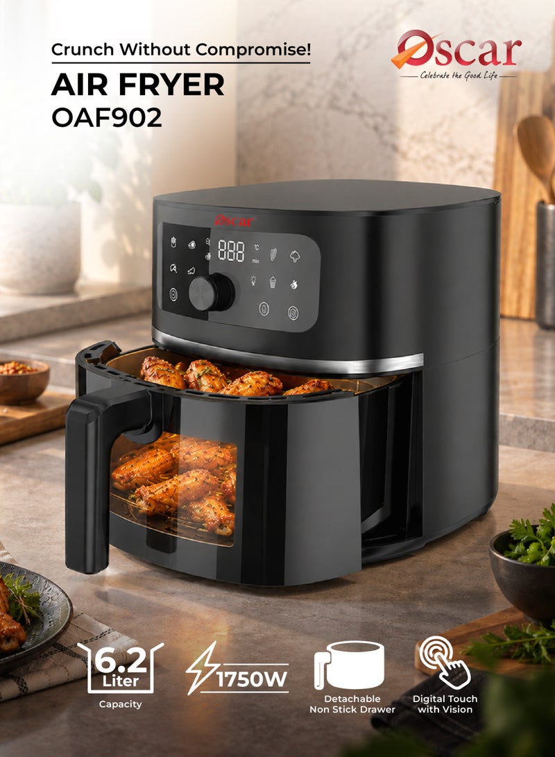 OSCAR Digital Air Fryer 6.2L, 1750W, Touch Control with Viewing Window, Non-Stick Detachable Basket & Frying Rack, Oil-Free Healthy Cooking  – OAF902 | 2 Year Warranty - Image 2