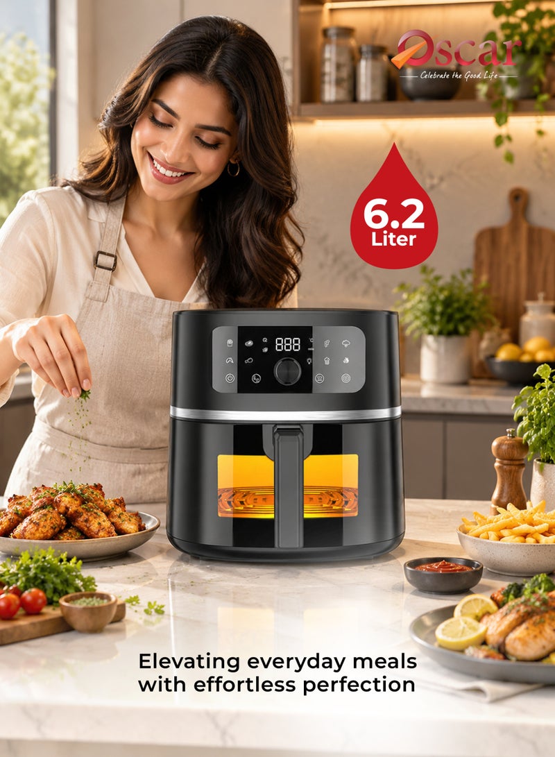OSCAR Digital Air Fryer 6.2L, 1750W, Touch Control with Viewing Window, Non-Stick Detachable Basket & Frying Rack, Oil-Free Healthy Cooking  – OAF902 | 2 Year Warranty - Image 3