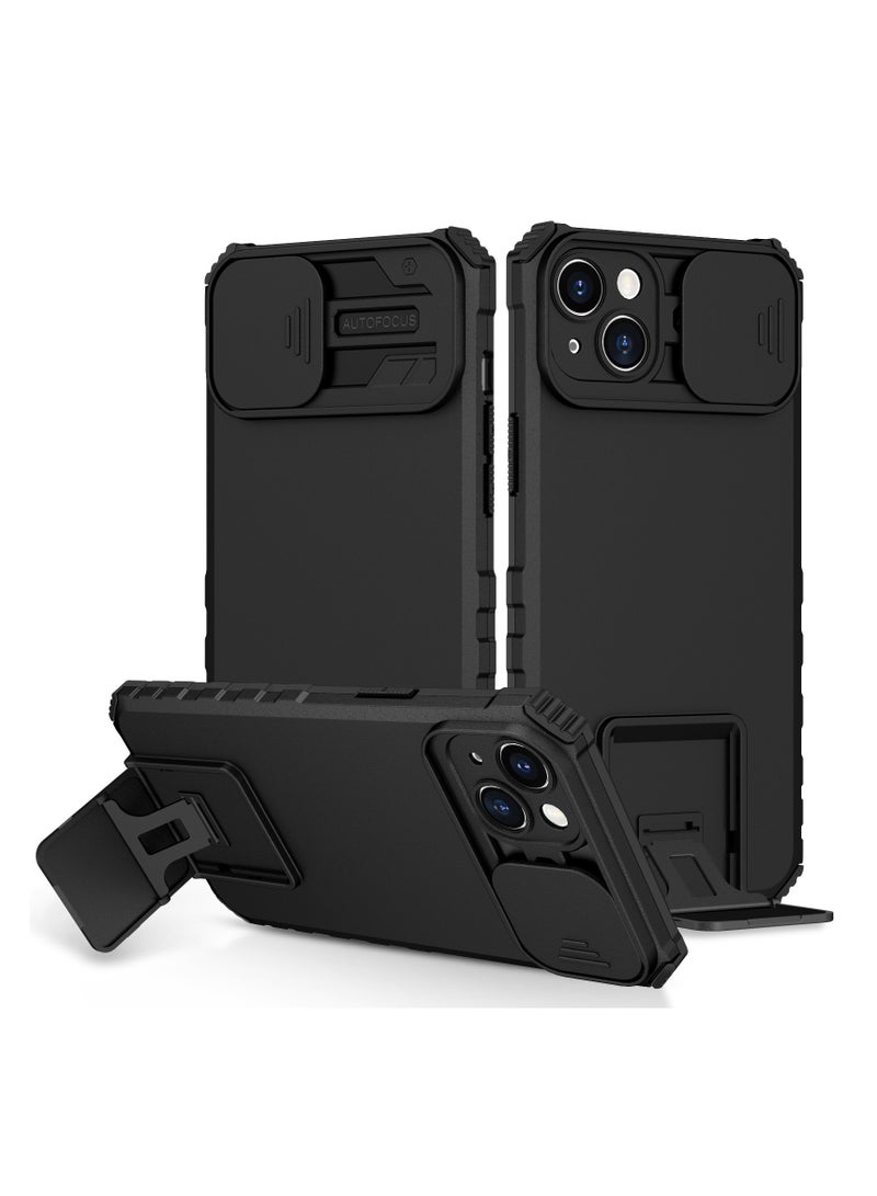 Case Cover For Apple iPhone 15 Plus Black Mobile Phone , Innovative Telescopic Bracket, Sliding Protection Camera Window, Bumper Shockproof Phone Back Cover  - Image 1