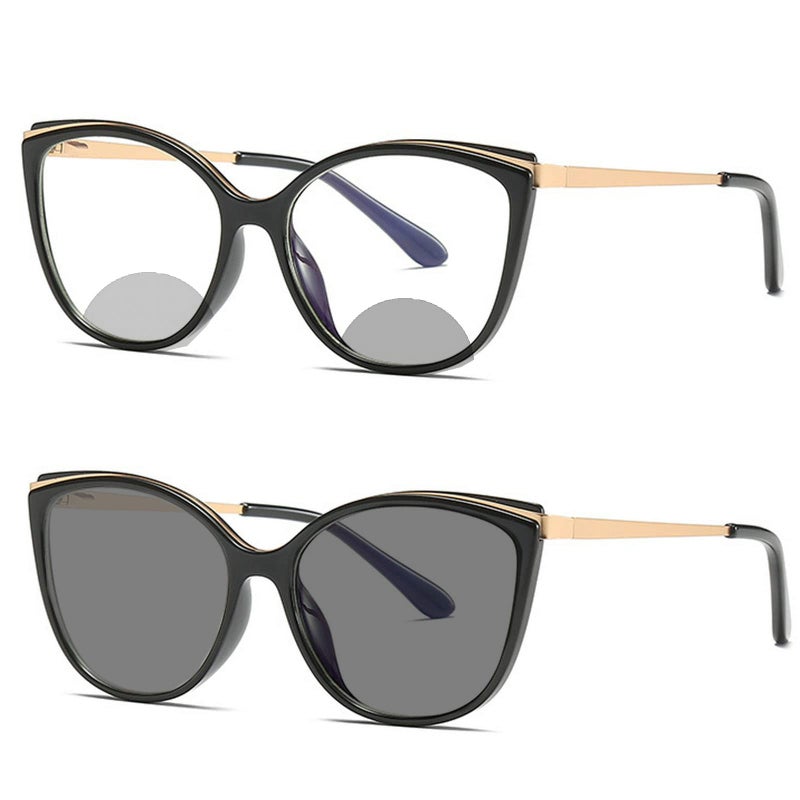 willochra Transition Photochromic bifocal Cat Eye Progressive Multifocal Presbyopic Reading Glasses Sunglasses for Women Readers (black, 2.75, multiplier_x) - Image 2